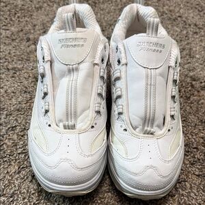 Skechers White Platform Slip-On Sneakers